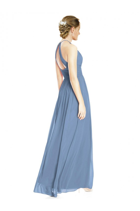 Halter Neck Long Chiffon Dusty Blue Sleeveless Wedding Party Dress Victoria