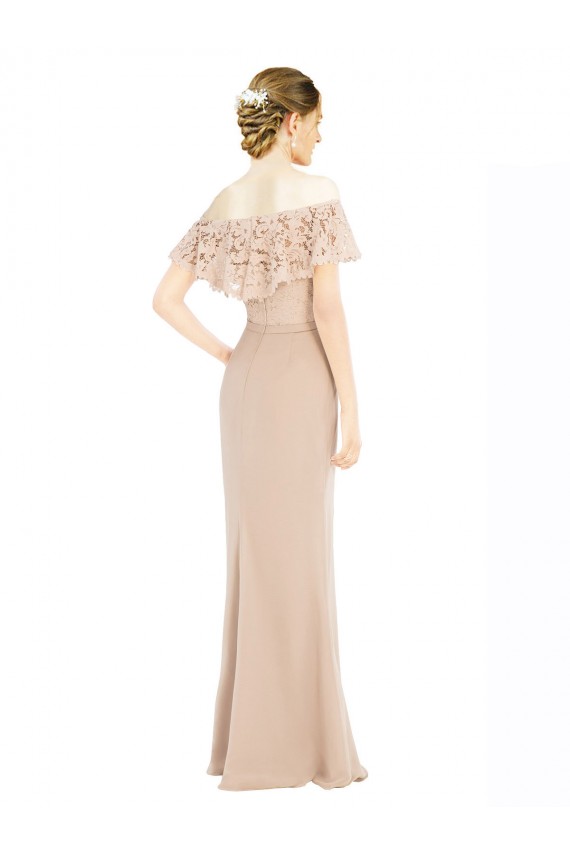 Off the Shoulder Long Soft Chiffon & Lace Champagne Sleeveless Prom Dress / Bridesmaid Dress Victoria