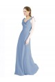 V-Neck Long Floor Length Chiffon Dusty Blue Sleeveless Bridesmaid Dress Victoria