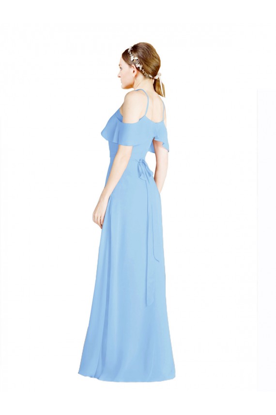 Halter Neck Long Soft Chiffon Periwinkle Cold Shoulder Formal Dress / Bridesmaid Dress Victoria