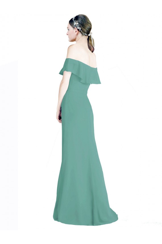 Off the Shoulder Long Soft Chiffon Icelandic Silver Sleeveless Bridal Party Dress Victoria