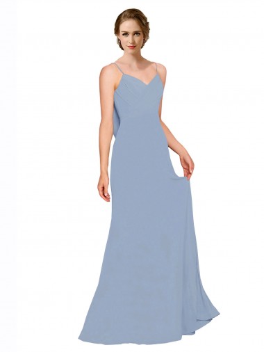 Sweetheart Long Chiffon Dusty Blue Sleeveless Bridesmaid Dress / Evening Dress Victoria