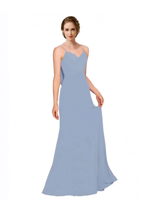 Sweetheart Long Chiffon Dusty Blue Sleeveless Bridesmaid Dress / Evening Dress Victoria