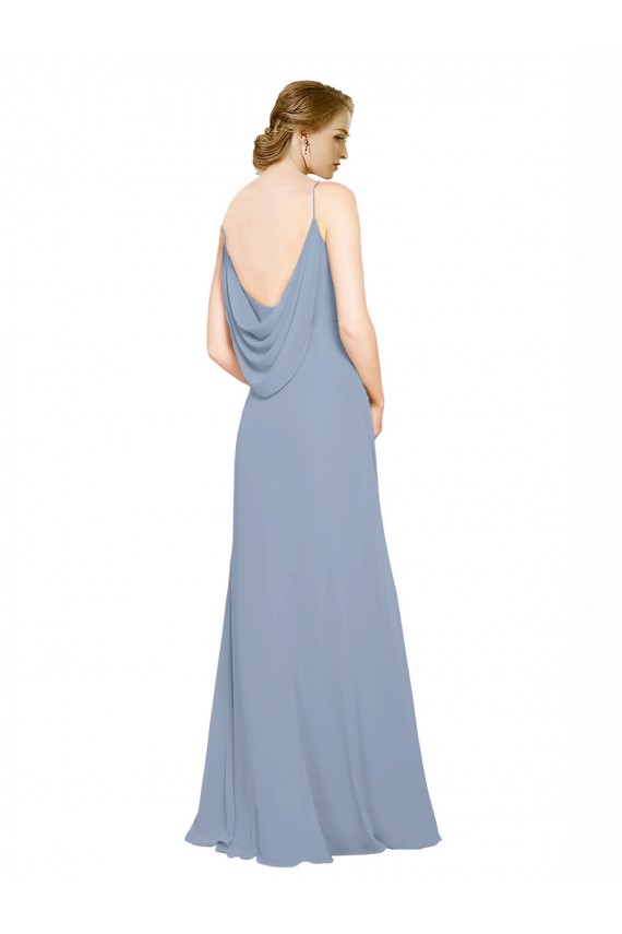 Sweetheart Long Chiffon Dusty Blue Sleeveless Bridesmaid Dress / Evening Dress Victoria