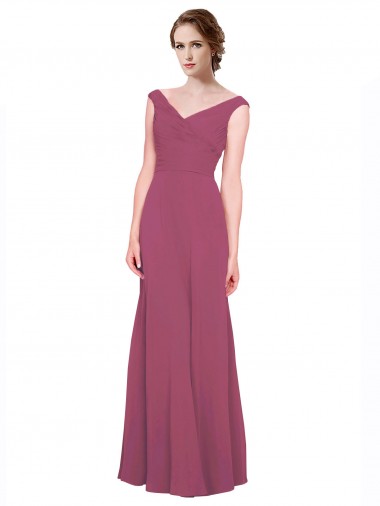V-Neck Long Soft Chiffon Mauve Taupe Sleeveless Bridesmaid Dress Victoria