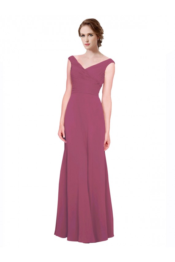 V-Neck Long Soft Chiffon Mauve Taupe Sleeveless Bridesmaid Dress Victoria