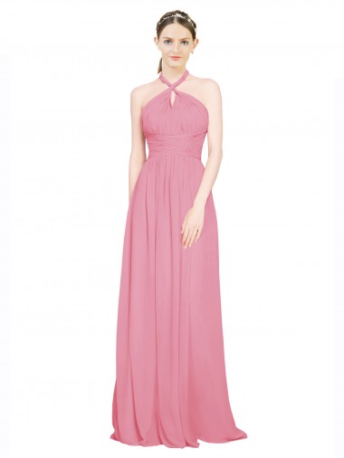 V-Neck Long Chiffon Skin Pink Sleeveless Bridesmaid Dress / Evening Dress Victoria