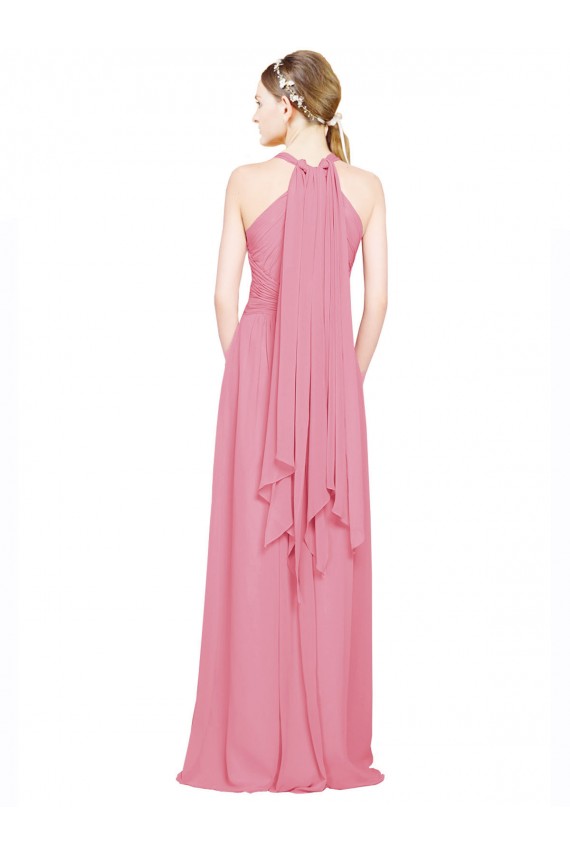 V-Neck Long Chiffon Skin Pink Sleeveless Bridesmaid Dress / Evening Dress Victoria