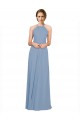 High Neck Long Chiffon Dusty Blue Sleeveless Bridesmaid Dress / Evening Dress Victoria
