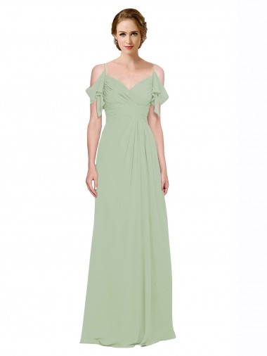 Sweetheart Long Lxue Chiffon Smoke Green Sleeveless Bridesmaid Dress Victoria