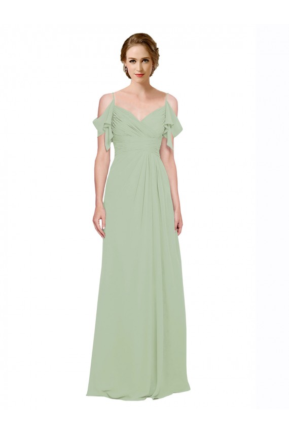 Sweetheart Long Lxue Chiffon Smoke Green Sleeveless Bridesmaid Dress Victoria