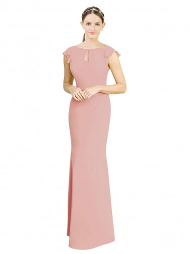 High Neck Long Soft Chiffon Bliss Pink Cap Sleeves Formal Dress / Bridesmaid Dress Victoria