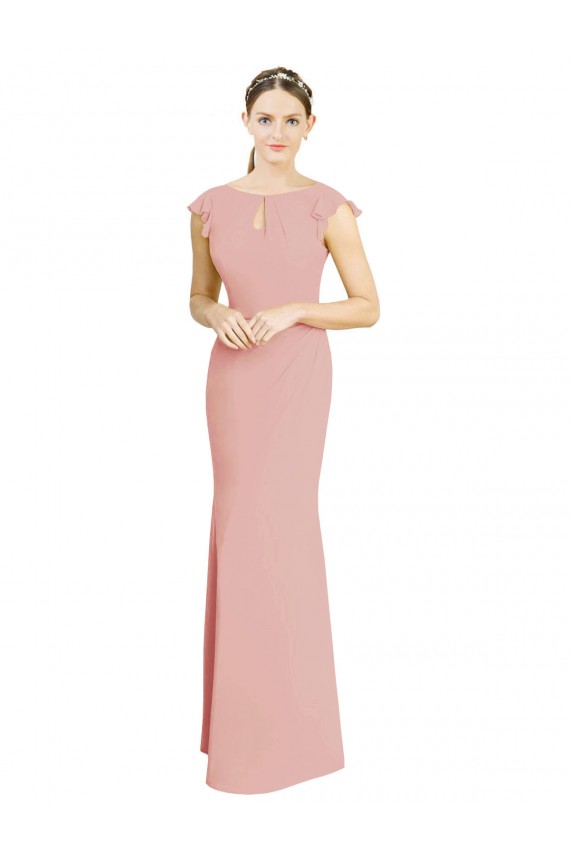 High Neck Long Soft Chiffon Bliss Pink Cap Sleeves Formal Dress / Bridesmaid Dress Victoria