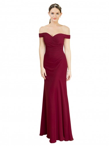 Off the Shoulder Long Soft Chiffon Burgundy Sleeveless Black Tie Prom Dress / Bridesmaid Dress Victoria