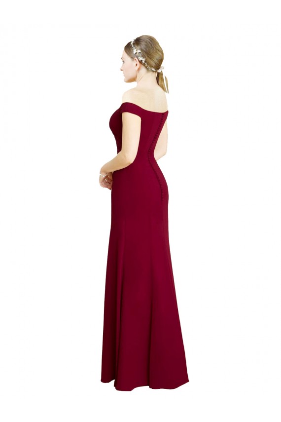 Off the Shoulder Long Soft Chiffon Burgundy Sleeveless Black Tie Prom Dress / Bridesmaid Dress Victoria