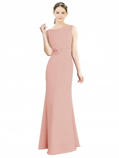 High Neck Long Soft Chiffon Bliss Pink Sleeveless Bridesmaid Dress Victoria