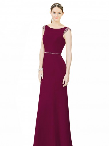 High Neck Long Soft Chiffon Burgundy Sleeveless Bridesmaid Dress Victoria