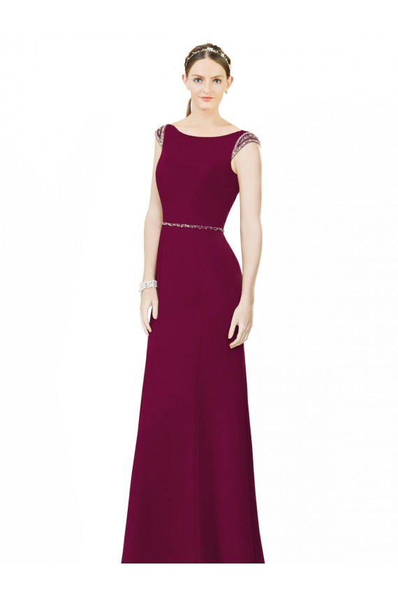 High Neck Long Soft Chiffon Burgundy Sleeveless Bridesmaid Dress Victoria