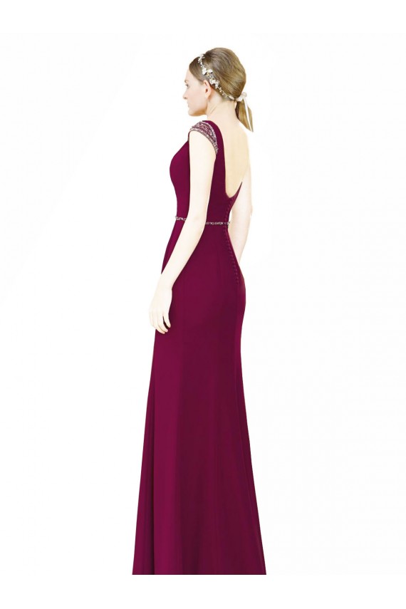 High Neck Long Soft Chiffon Burgundy Sleeveless Bridesmaid Dress Victoria