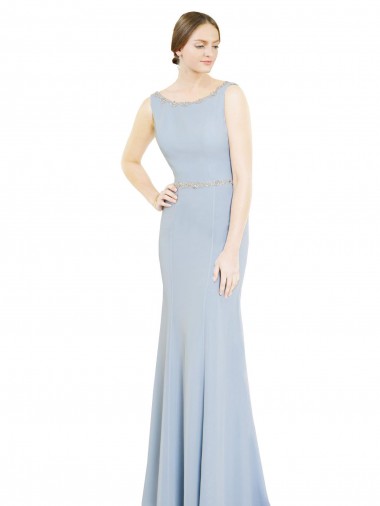High Neck Long Soft Chiffon Light Sky Blue Sleeveless Bridesmaid Dress Victoria