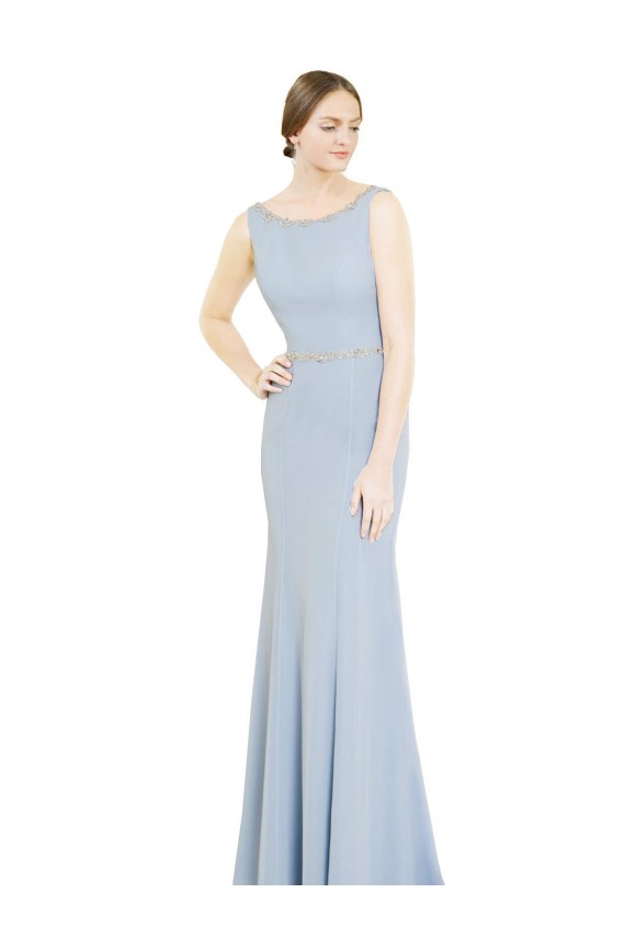 High Neck Long Soft Chiffon Light Sky Blue Sleeveless Bridesmaid Dress Victoria