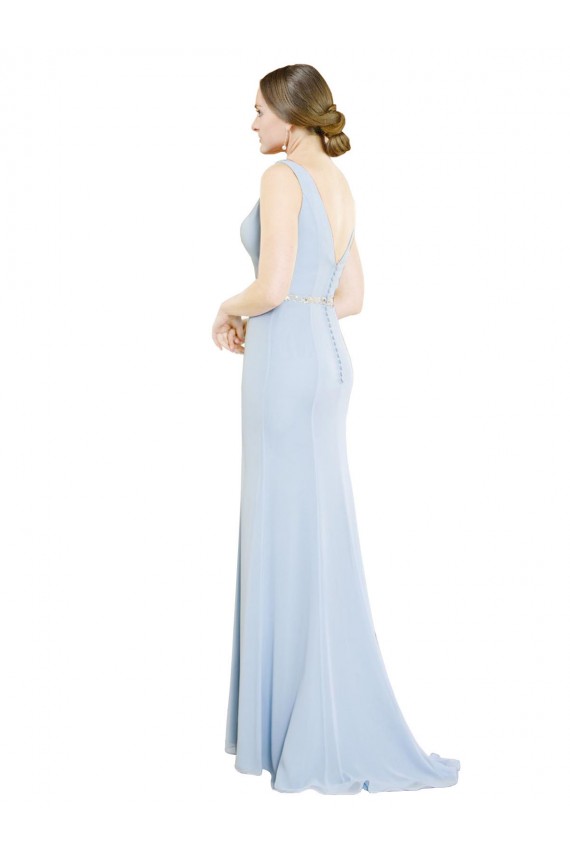 High Neck Long Soft Chiffon Light Sky Blue Sleeveless Bridesmaid Dress Victoria