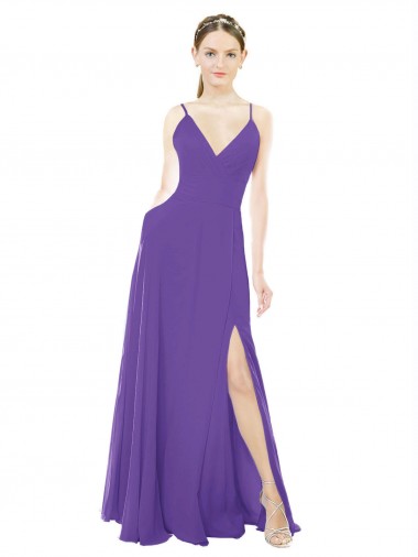V-Neck Long Soft Chiffon Purple Sleeveless Bridesmaid Dress Victoria