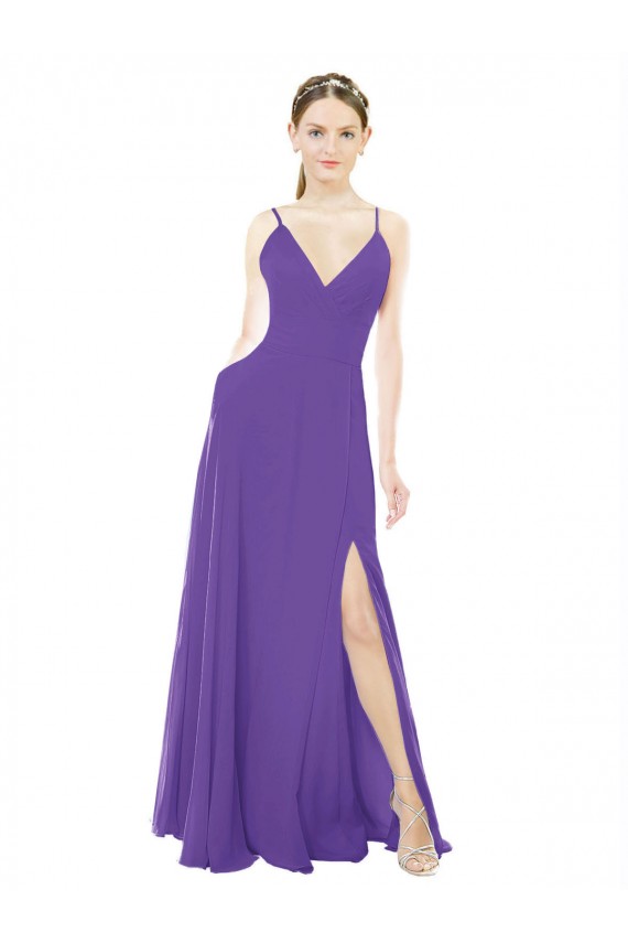 V-Neck Long Soft Chiffon Purple Sleeveless Bridesmaid Dress Victoria