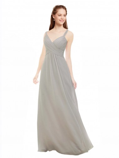 V-Neck Long Soft Chiffon Silver Sleeveless Bridesmaid Dress Victoria