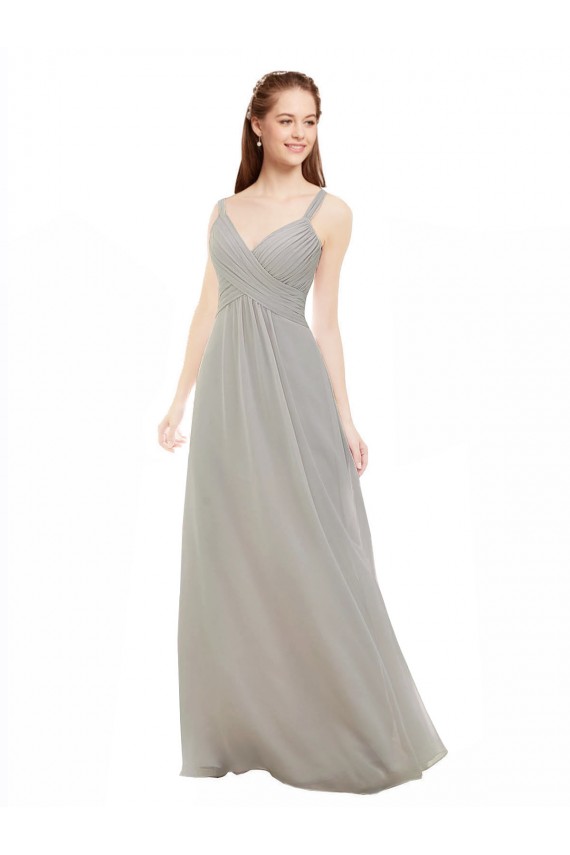 V-Neck Long Soft Chiffon Silver Sleeveless Bridesmaid Dress Victoria