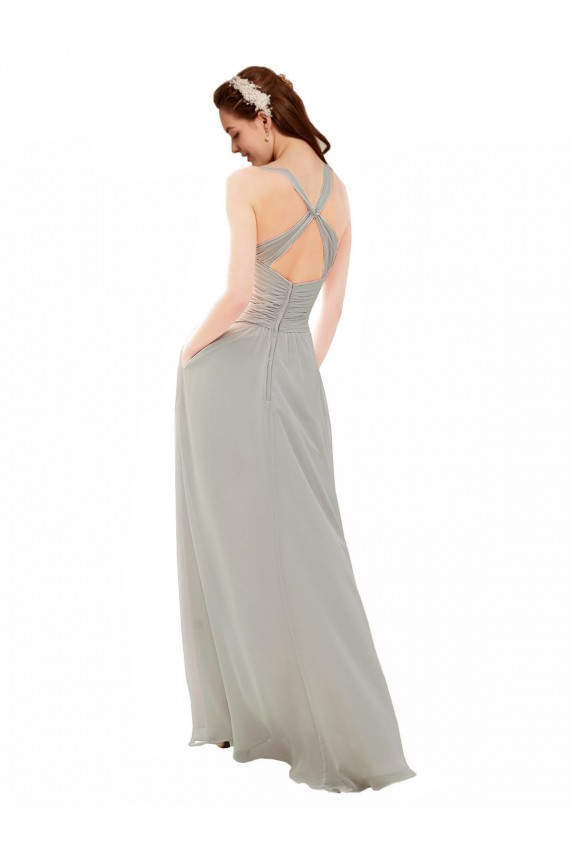 V-Neck Long Soft Chiffon Silver Sleeveless Bridesmaid Dress Victoria