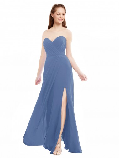 Strapless Long Soft Chiffon Windsor Blue Sleeveless Bridesmaid Dresses Victoria
