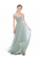 Off the Shoulder Long Soft Chiffon & Lace Sea Glass Cap Sleeves Bridesmaid Dress Victoria
