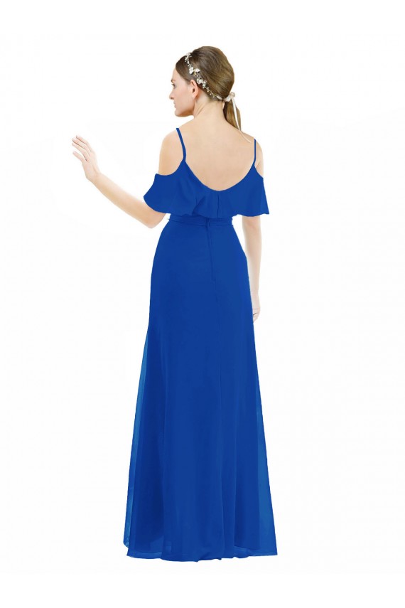 V-Neck Long Soft Chiffon Royal Blue Cold Shoulder High Low Bridesmaid Dress Victoria