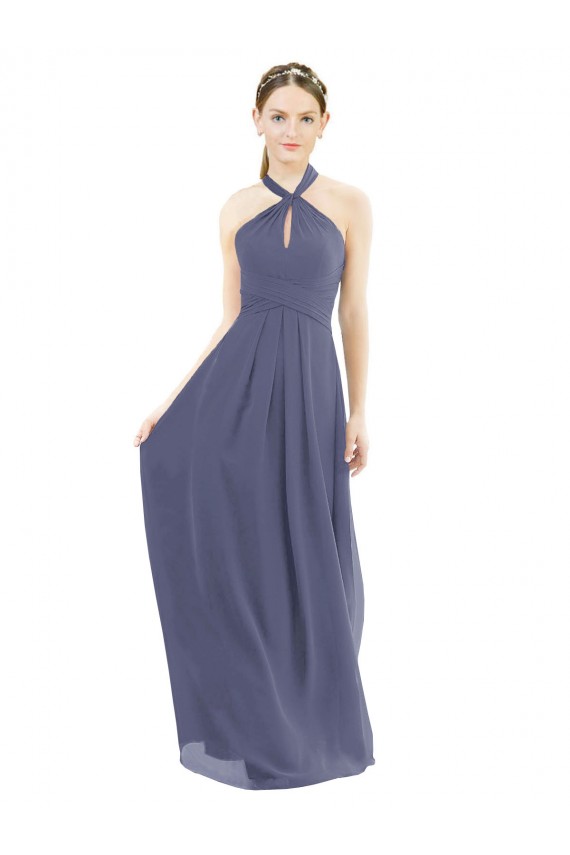 Halter Neck Long Soft Chiffon Silver Stone Sleeveless Bridesmaid Dress Victoria