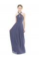 Halter Neck Long Soft Chiffon Silver Stone Sleeveless Bridesmaid Dress Victoria