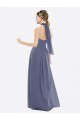 Halter Neck Long Soft Chiffon Silver Stone Sleeveless Bridesmaid Dress Victoria