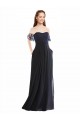 V-Neck Long Soft Chiffon & Lace Dark Navy Cap Sleeves Formal Dress / Bridesmaid Dress Victoria