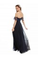 V-Neck Long Soft Chiffon & Lace Dark Navy Cap Sleeves Formal Dress / Bridesmaid Dress Victoria