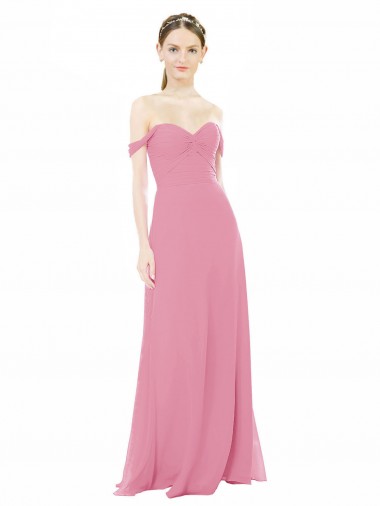 Sweetheart Long Soft Chiffon Skin Pink Cap Sleeves Formal Dress / Bridesmaid Dress Victoria