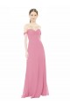 Sweetheart Long Soft Chiffon Skin Pink Cap Sleeves Formal Dress / Bridesmaid Dress Victoria