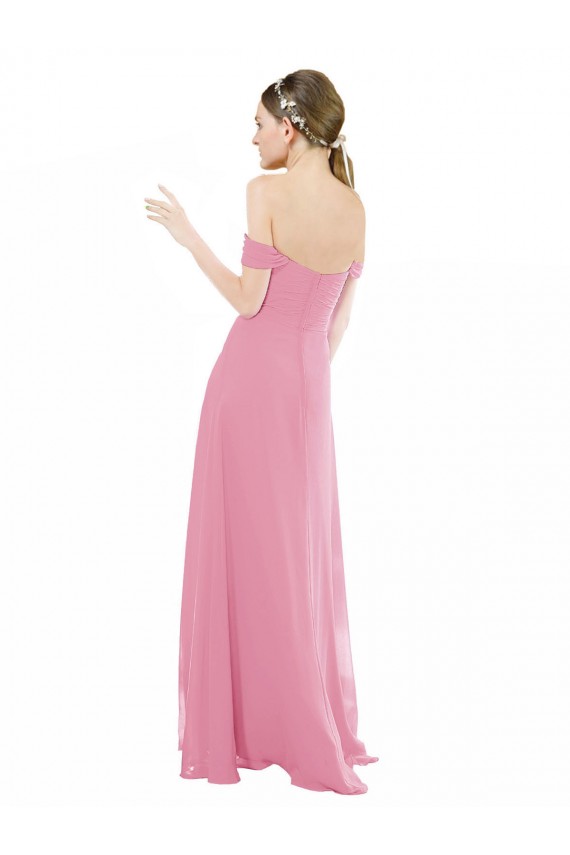 Sweetheart Long Soft Chiffon Skin Pink Cap Sleeves Formal Dress / Bridesmaid Dress Victoria
