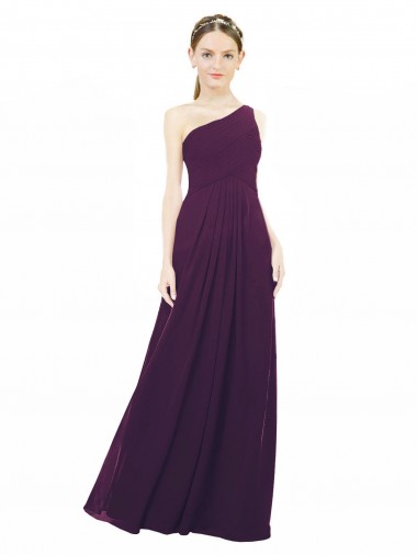 One Shoulder Long Chiffon Grape Sleeveless Bridal Party Dress / Evening Dress Victoria