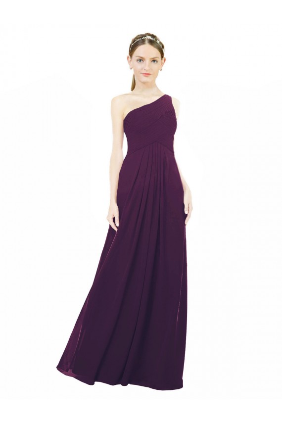 One Shoulder Long Chiffon Grape Sleeveless Bridal Party Dress / Evening Dress Victoria
