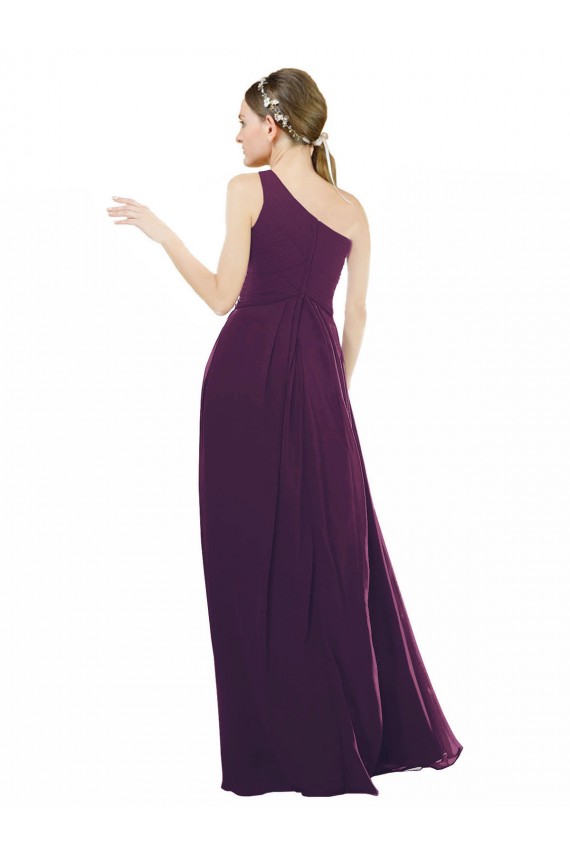 One Shoulder Long Chiffon Grape Sleeveless Bridal Party Dress / Evening Dress Victoria