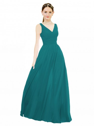 V-Neck Long Chiffon Hunter Sleeveless Bridesmaid Gowns Victoria