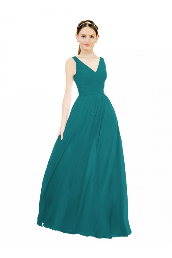 V-Neck Long Chiffon Hunter Sleeveless Bridesmaid Gowns Victoria