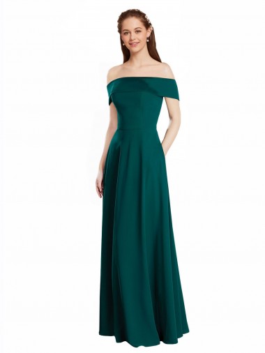 Off the Shoulder Long Soft Chiffon Hunter Cap Sleeves Bridesmaid Dress Victoria