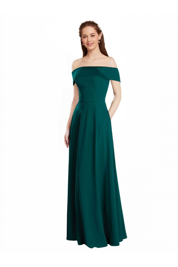 Off the Shoulder Long Soft Chiffon Hunter Cap Sleeves Bridesmaid Dress Victoria