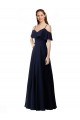 V-Neck Long Soft Chiffon Dark Navy Sleeveless Bridesmaid Dress Victoria